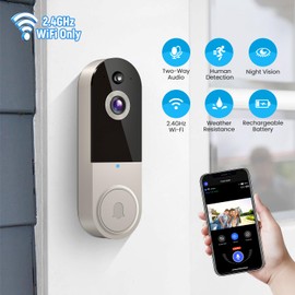 BoomChill 1080p Wireless Video Doorbell Camera, AI Human Detection, 2-Way Talk, Live View, Night Vision, Cloud Storage, 2.4G WiFi Only, Battery Powered, Indoor Outdoor Surveillance (Linen)