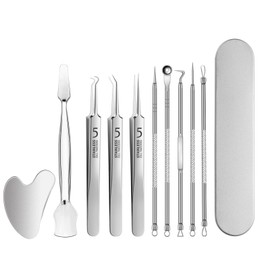 Blackhead Remover 10 Pieces, comedone Squeezer, Stainless Steel Blackhead Removal Set, Suitable for Removing blackheads, pimples and Whiteheads on The Nose