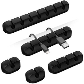 TviewSmart Cable Organizer Clips Cord Holder - 5 Packs Self Adhesive Cable Management for USB Cable/Power Cord/Wire, Car and Desk, Home and Office (7-5-3-1-1 Slots) Black Cord Organizer