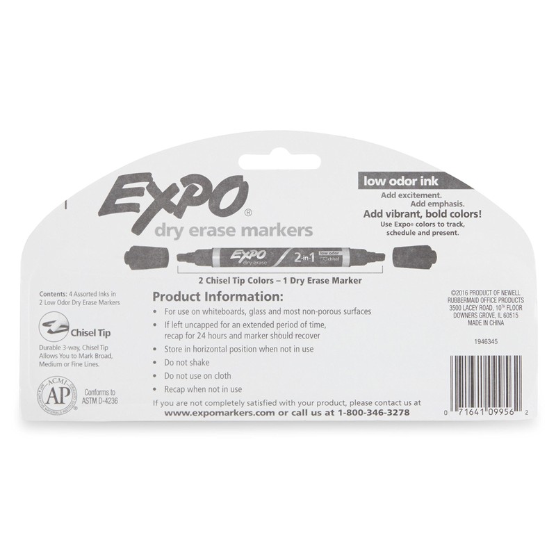 EXPO Dry Erase 2-in-1 Markers, Chisel Tip, Assorted, 2-Count