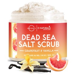 O Naturals Exfoliating Scrub, Natural Dead Sea Salt Deep-Cleansing Face & Body Scrubs. Anti-Cellulite Tones Helps Oily Skin, Acne, Ingrown Hairs & Dead Skin Remover - Grapefruit and Vanilla Oil 18oz