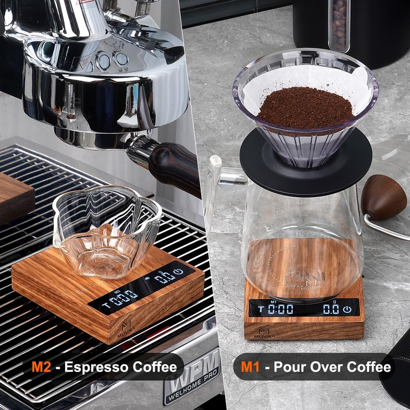 MUVNA Mini Wooden Coffee Scale with Timer - 0.3g/2kg Weighing