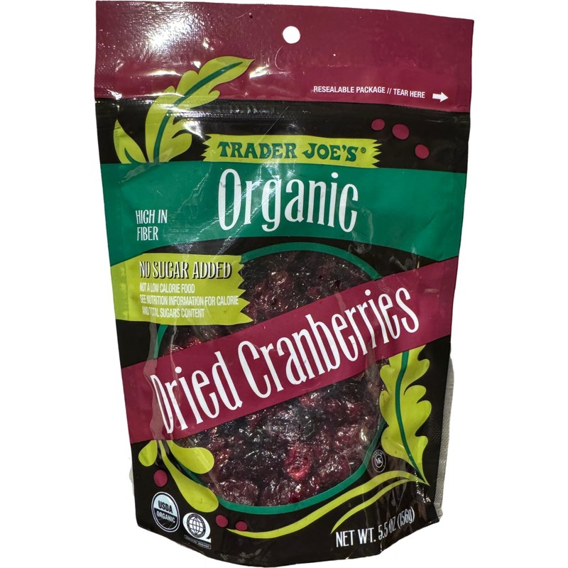 Trader Joe's Organic Dried Cranberries, No Sugar Added, High In