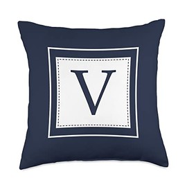 Monogram Letter V Alphabet V Initial Navy Blue Throw Pillow