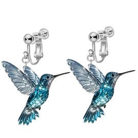 Colorful Hummingbird Earrings, Clip on Earrings for Women Non Pierced, 2D Novelty Bird Earrings, Women Animals Dangle Drop Earrings, Hummingbird Mother Day Birthday, for Christmas Mother Day Birthday