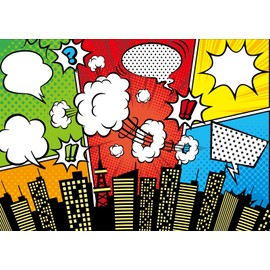 Loccor Fabric 9x6ft Superhero Super City Backdrops American Comic Style Skyscraper Cityscape Photography Background Baby Shower Boy Girl 1st Birthday Party Decoration Newborn Photoshoot Photo Props