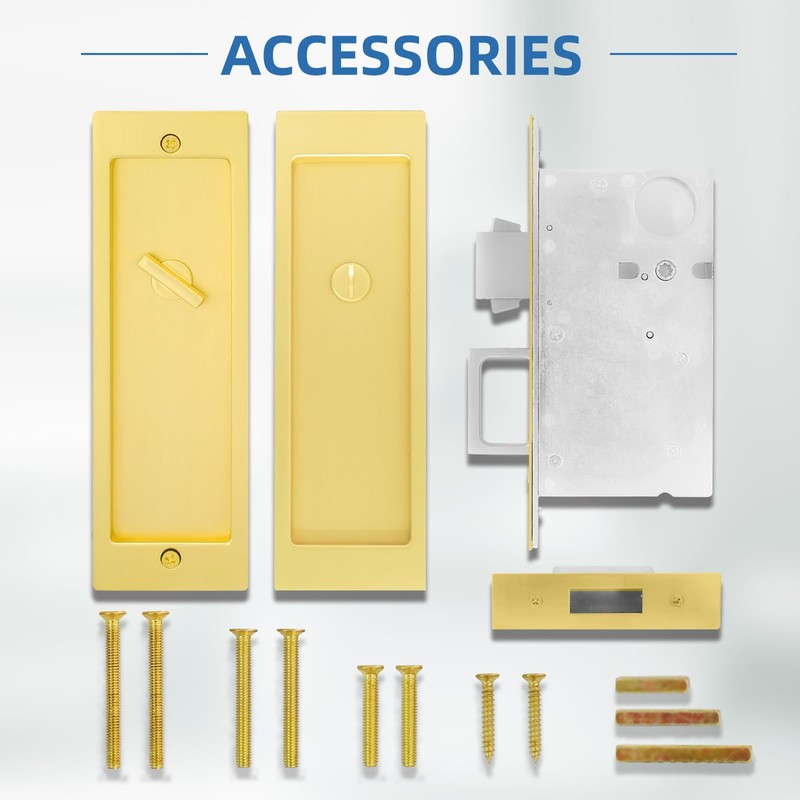 Pocket Door Hardware Mortise Lock with Pull, Privacy Recessed Handle