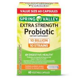 Spring Valley Extra Strength Probiotic Digsetive Capsules, 10 Billion CFU, 60 Ct