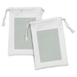 Ambesonne Jasmine Fabric Pouch Set of 2, Spring Art Pattern with Simple Petals and Leaves Pastel Nature Art, Small Drawstring Bag for Toiletries Masks and Favors, 9" x 6", Green Pale Teal