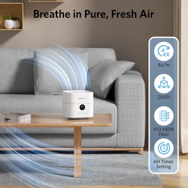 HomBreez Air Purifier and Humidifier Combo for Bedroom, Covers Up to 200ft², H13 True HEPA Filter, 500ML Water Tank, Quiet Cool Mist Top Fill Essential Oil Diffuser for Baby, Pet Room, White