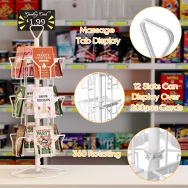 ORLESS Greeting Card Display Stand Rotating Card Rack Display Stand Greeting Card Holder Display Retail Metal White