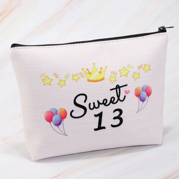Happy 13th Birthday Gifts for Girls 13th Birthday Make Up Bag 13 Year Old Girl Birthday Gifts Daughter Turning 13 Gifts Cosmetic Bag, Sweet 13 Cosmetic Bag, New