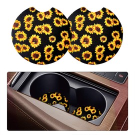 Osilly Car Coasters for Drinks, 2PCS Absorbent Sunflower Cup Holders for Women/Men, 2.75 Inch Removable Cup Holder Insert Coaster for Drinks, Car Interior Accessories for Most Cars