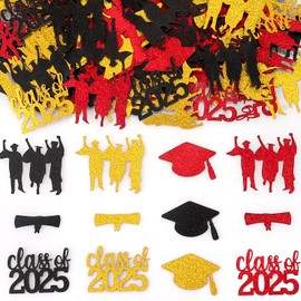 Habbiful 200 PCS Graduation Confetti Class of 2025 for Table Kindergarten High School College Red Black Gold Table Confetti for 2025 Graduation Decorations