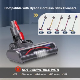 HESTIA Hardwood Floor Attachment for Dyson V7 V8 V10 V11 V15 SV10 SV12 SV14 Cordless Stick Vacuum Cleaners, V-Shaped Roller Brush, LED Headlights, Cleaner Head Replacement Parts