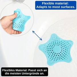 Universal Drain Strainer 2 Pack Blue TPR 155 x 135 mm with 5 Suction Cups for a Firm Hold for Drains up to Diameter 90 mm Drain Strainer Sink Hair Strainer Sink Bath Filter Hair Catcher Shower