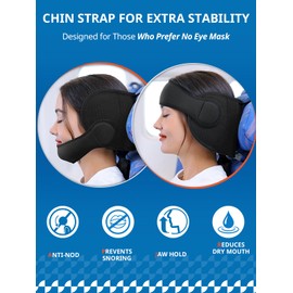 SARISUN Travel Pillow Combo with Chin Strap, Airplane Pillows with 3D Eye Mask for Sleeping, 360° Support Plane Head Strap for All Airlines, Long Flights Essentials, Stop Bobblehead, Black