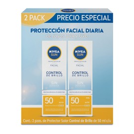 Nivea Sun 2 Pack Protector Solar Facial Control De Brillo (50 ml), con Efecto Matificante de Larga Duración, Bloqueador solar FPS 50, no Grasoso para 
