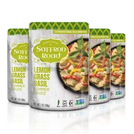 Saffron Road Lemongrass Basil Simmer Sauce | Globally Inspired Simmer Sauce | Gluten-free, Vegan, Non-GMO, and Certified Halal and Kosher | 7.0oz Pouch | Pack of 4