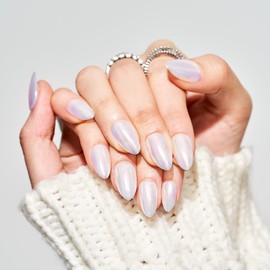GLAMERMAID Press on Nails,Pearl White Handmade Short False Nails with Design,Glue on Nails for Women,Reusable Acrylic Stick on Nails Tips