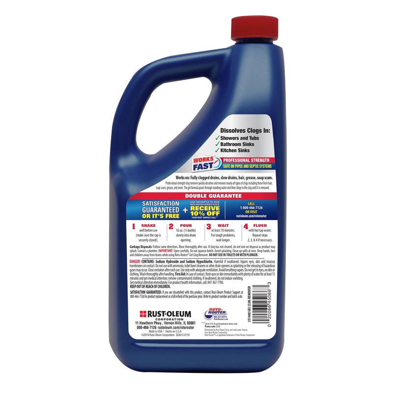 Roto-Rooter 351408 Gel Clog Remover Drain Cleaner, 80 oz