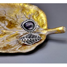 Mnyixsi Fashion Leaf Moonstone Silver Ring for Women, Boho Style Faux Dainty Vintage Leaf Ring, Adjustable Open Design Leaf Branch Vine Rings, Creative Olive Leaf Birthstone Jewelry for Mom