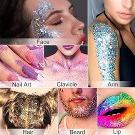 Bluemega Gel Purpurina Corporal Lentejuelas Escala Sirena 9  Crema Brillante Larga Duración, Sombra Ojos, Uñas Labios, Maquillaje Decorar Festival    