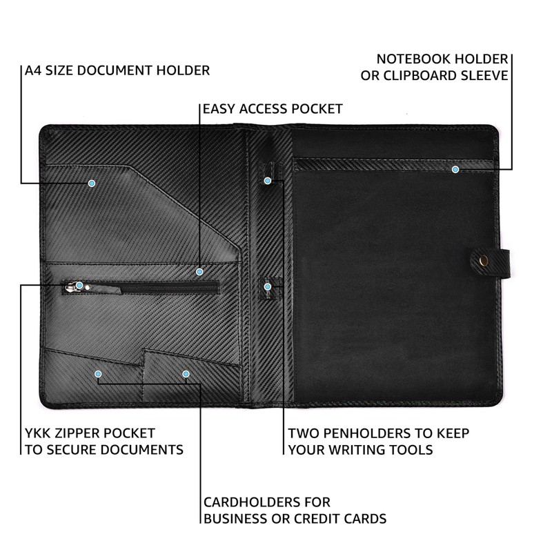 LEATHER VILLAGE Portfolio Professional Organizer – Carbon Fiber Genuine Leather
