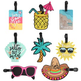 Dadabig Pack of 8 Luggage Tags, PVC Luggage Tags with Name and Address Tag, Identification, Cute Beach Series, Travel Luggage, Holiday, Cartoon ID Tags Labels for Children, Men, Women (8 Styles