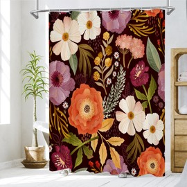 MitoVilla Extra Long Boho Floral Shower Curtain 72 x 84, Vintage Colorful Abstract Leaves Shower Curtain, XL Rustic Flower Shower Curtains for Luxury Bathroom Decor