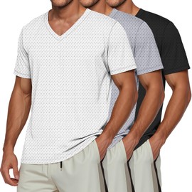 Huukeay 3 Pack Men's Big and Tall Quick Dry Shirts, Short Sleeve Dry Fit Tops V Neck Mesh Moisture Wicking Athletic Tees(Black, Light Gray, White,5X-Large)