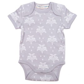 Organic Cotton Summer Short Sleeve Onesie - Palms and Pineapples Grey, 3-6 MTHS