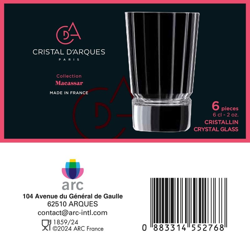 CRISTAL D'ARQUES Macassar Glasses, Kwarx, Transparent, 16.4 x 11 x