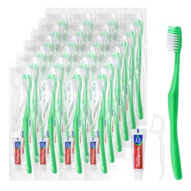 HAIFOTRVA Disposable Toothbrushes with Toothpaste and Floss,10Pcs Green Single Use Individually Wrapped Disposable Travel Toothbrushes and Dental Floss Kit Bulk for Homeless,Airbnb,Hotel,Dentist