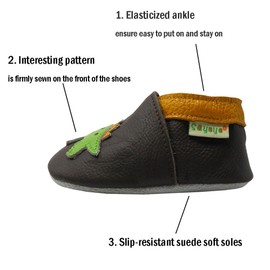 SAYOYO Baby Dinosaurs Soft Sole Leather Infant and Toddler Shoes (Black,18-24 Months)