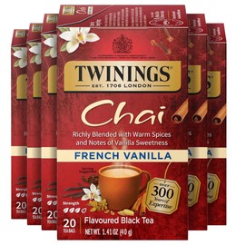 Twinings French Vanilla Chai Black Tea Individually Wrapped Bags, 20 Count (Pack of 6), Warm, Sweet & Spicy, Caffeinated, Enjoy Hot or Iced, 120 Teabags
