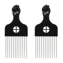 VOCOSTE 2pcs Metal Hair Pick, Metal African Hair Picks, Afro Hair Pick Comb for Women and Men, Afro Comb for Fluffy, Thick, Curly Hair, Black Silver Tone, 6.61"x2.83"