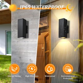 DAKAFUL Outdoor Wall Lights 2 Packs, Integrated LED Square Up Down 12W 2700K Modern Aluminum Light, Waterproof Exterior Lighing Fixtures for Porch Patio Garage