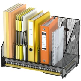 Docnest Organizador de archivos de escritorio, 5 compartimentos verticales con bandeja de cartas, soporte de archivos de malla con asa, organizadores 