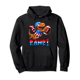 Kids Tyrannosaurus Rex Football Player T-Rex Football Season Pullover Hoodie