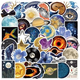 50pcs Creative Astronomy Stickers,Celestial Sticker Set Laptop Stickers Planet Space Party Favors,Holiday Sticker, Party Decoration,Galaxy Sun Moon and Star Deals for DIY Scrapbook Journal (cosmos1)
