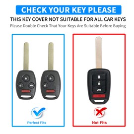 QBUC for Honda Key Fob Cover with Leather Keychain,Soft TPU Car Key Case Protector Compatible with Honda Accord 2003-2012 Civic EX 2006-2013 Pilot 2009-2015 CR-V 2005-2006,3 Buttons Smart Key(Black)