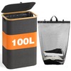 100L Laundry Hamper with Lid, Large Laundry Basket with Bamboo