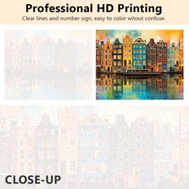 TISHIRON Landscape Paint by Numbers Kit for Adults Amsterdam Canal Houses in Rainbow Colors Paint by Number with Brushes and Pigment, DIY Oil Painting Art Crafts, 16x20 Inch