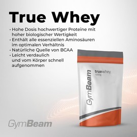 True Whey Protein Powder (WPC Protein Powder) - Gently Filtered, Up to 23 g Protein for Muscle Building, High Biological Value, Amino Acids - GymBeam (2500 g, Chocolate Hazelnut)