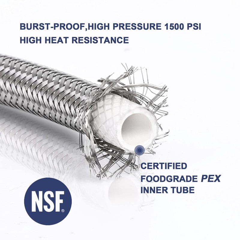 Premium Braided Stainless Steel Ice Maker Water Supply Hose W/PEX