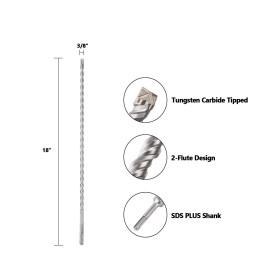 Vearter SDS PLUS 10mm 3/8'' X 18'' Rotary Hammer Drill Bit for Concrete Masonry 4 Cutter