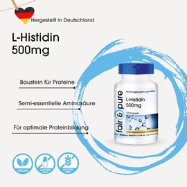 Fair & Pure® - L-Histidine 500mg - Vegan - No Magnesium Stearate - Amino Acid - 120 Histidine Capsules
