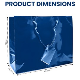 Novel Box 10 Pack Navy Glossy Laminated Gift Bags with Handle 9.5x4x7.5 Inches - Euro Tote Bag Business, Shopping, Birthday - Reusable Gift Bag with Handles Bulk for Groceries