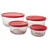 Anchor Hocking Round Glass Food Storage 8pc Set. (Red, Snug